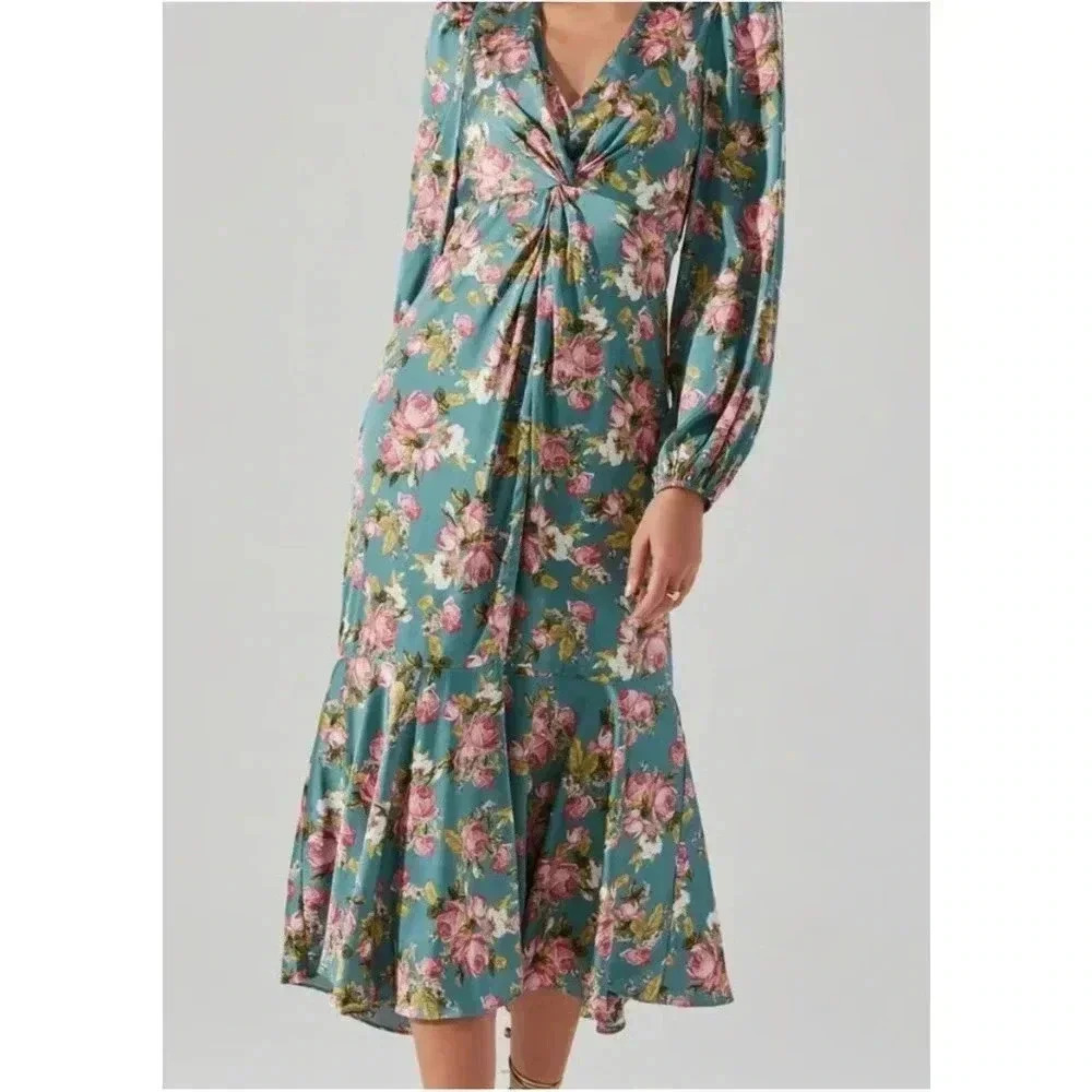ASTR LONG SLEEVE FLORAL MAXI DRESS SIZE MEDIUM BOHO, HOLIDAY WEDDING GUEST - Picture 9 of 16